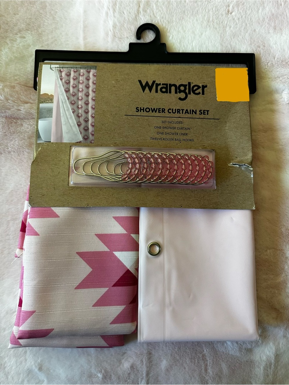 Clayton Pink - Wrangler Patterned Shower Curtain Set NWT